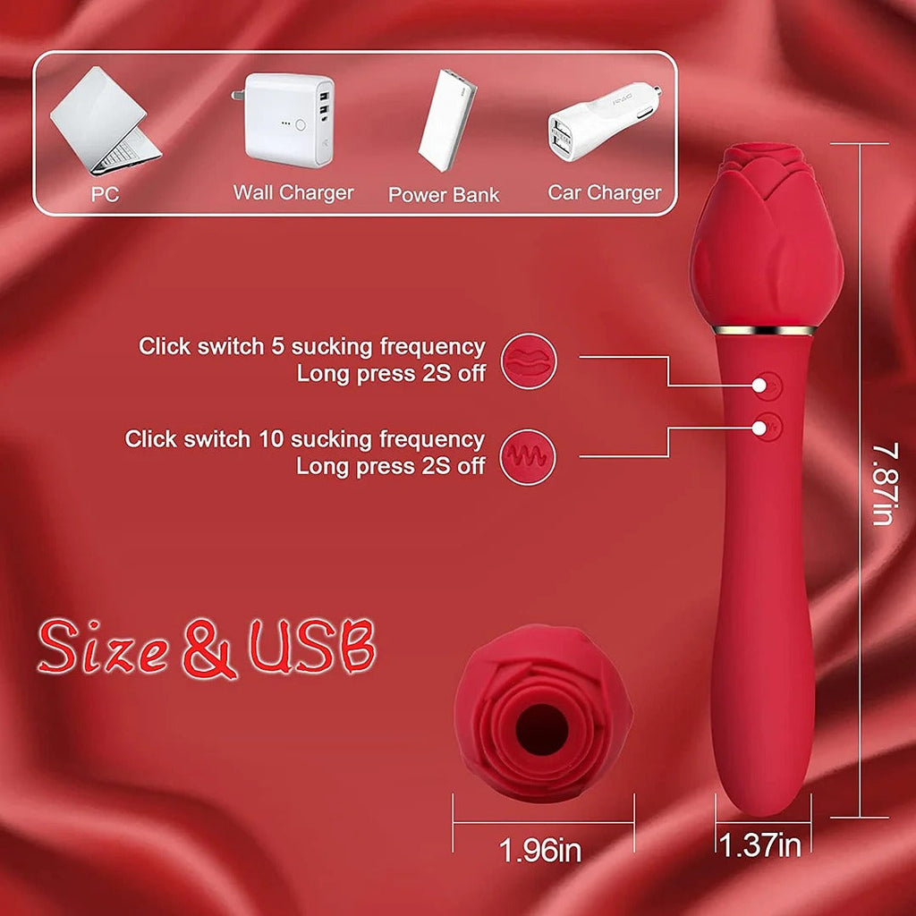 Rose Wand Massager with Clit Sucker
