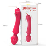 2-in-1 Tongue Licking Clitoris Nipple Massage Wand Vibrator