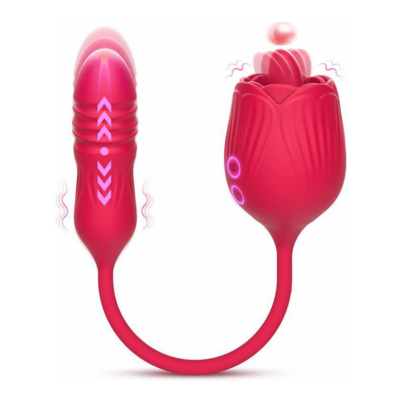 Rose Tongue Licking Vibrator with Thrusting Dildo