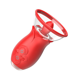 2-in-1 Rose Toy Vibrating Body Pump & Tongue Licking