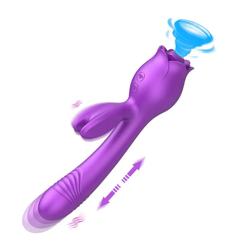 3-in-1 Bunny Rose Sex Toy Clit Sucker Vibrating Dildos