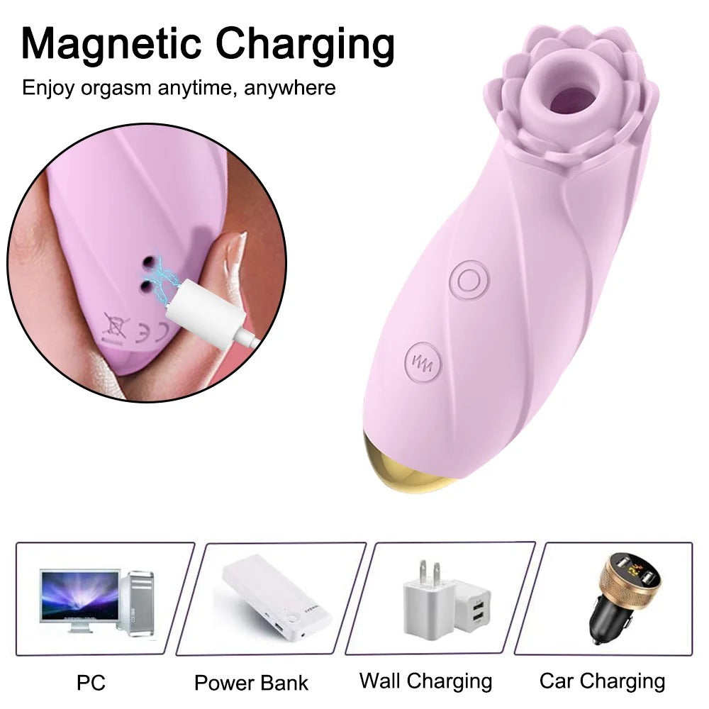Blooming Rose Toy Sucking Vibrating Massager Wand