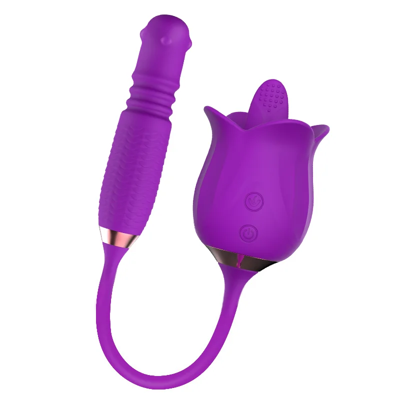 3 Colors Rose Sex Toy Tongue Licking Machine with Vibrating Dildos