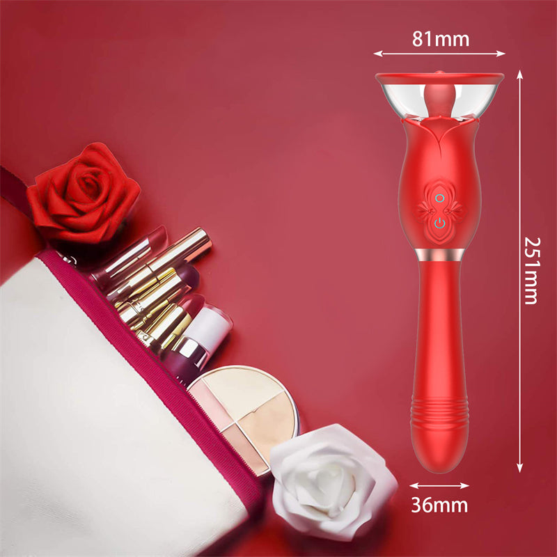 3-in-1 Female Rose Toy with Clit Sucker, Tongue Licking, Vibrating Dildos
